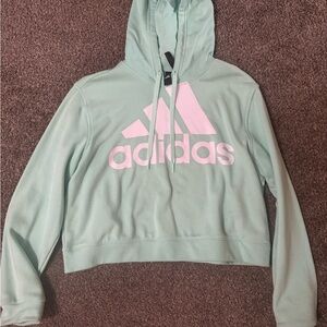 Adidas Pastel Green Hoodie with Pink Logo